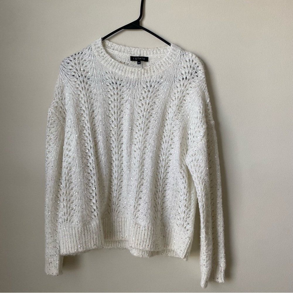 1. State White Sequined Knit Sweater Size XS